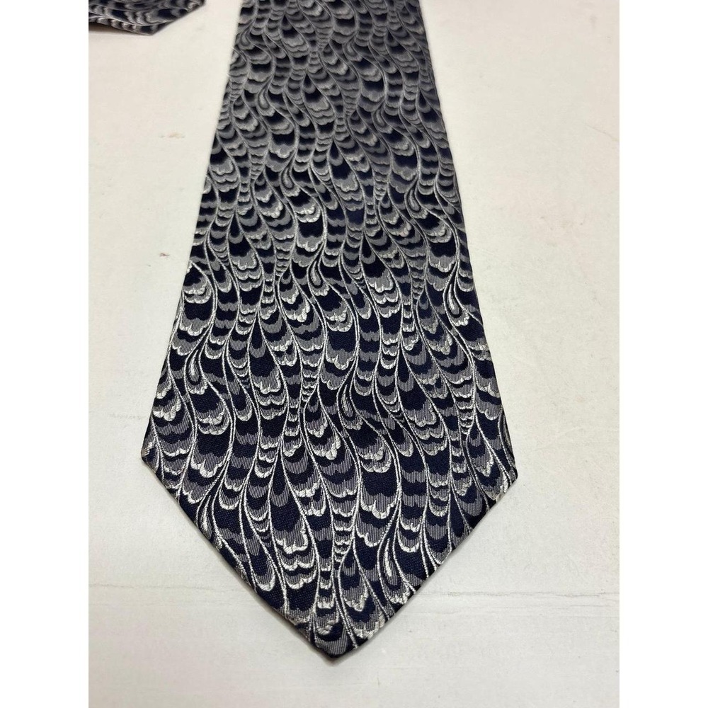 Stefano Ricci Luxury Silk Necktie Black Silver Peacock Feather Pattern Made in I